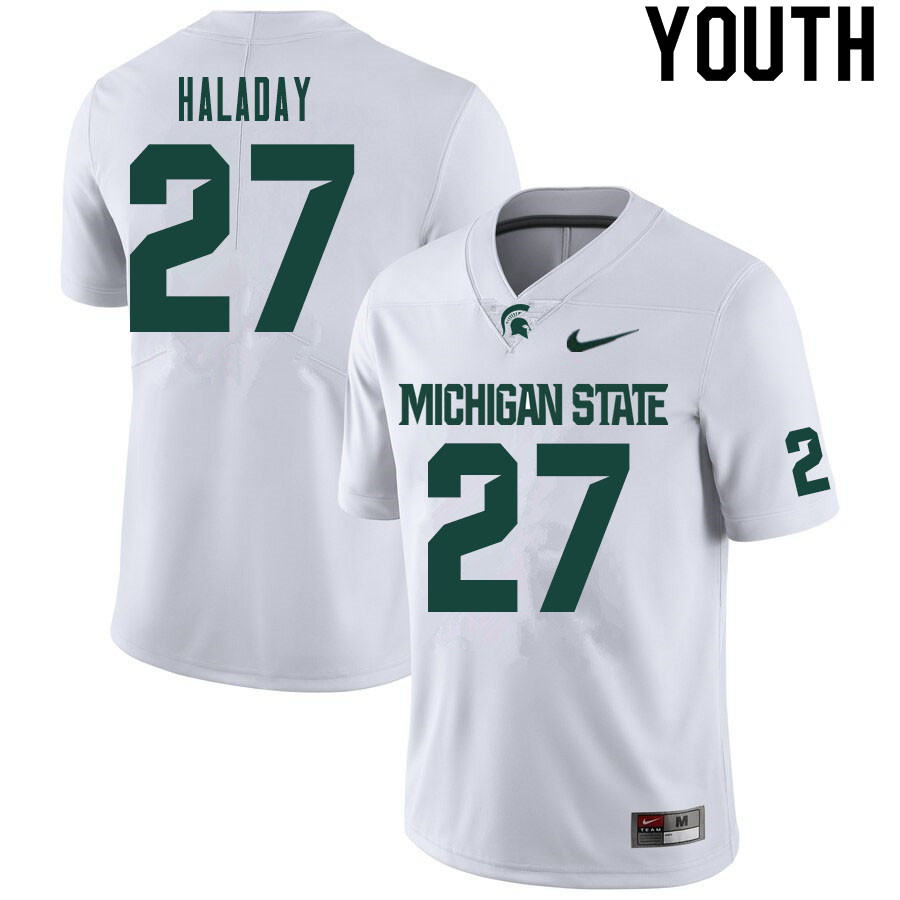 Youth #27 Cal Haladay Michigan State Spartans College Football Jerseys Sale-White